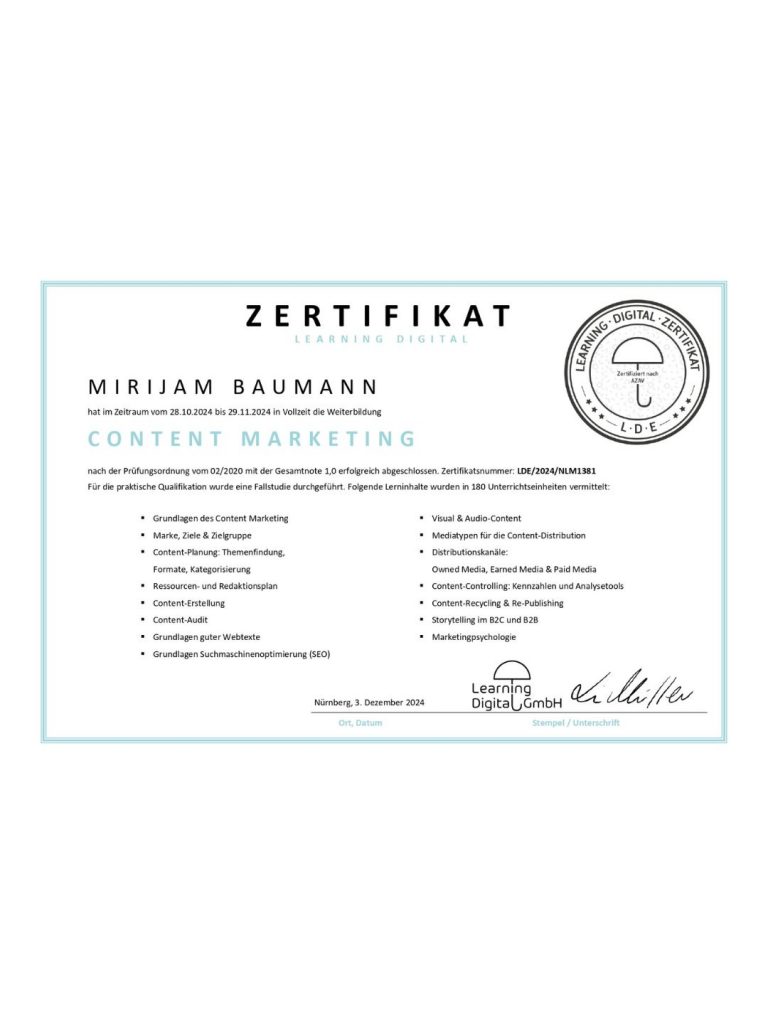 Zertifikate im Content Marketing einer Healthcare PR Beraterin