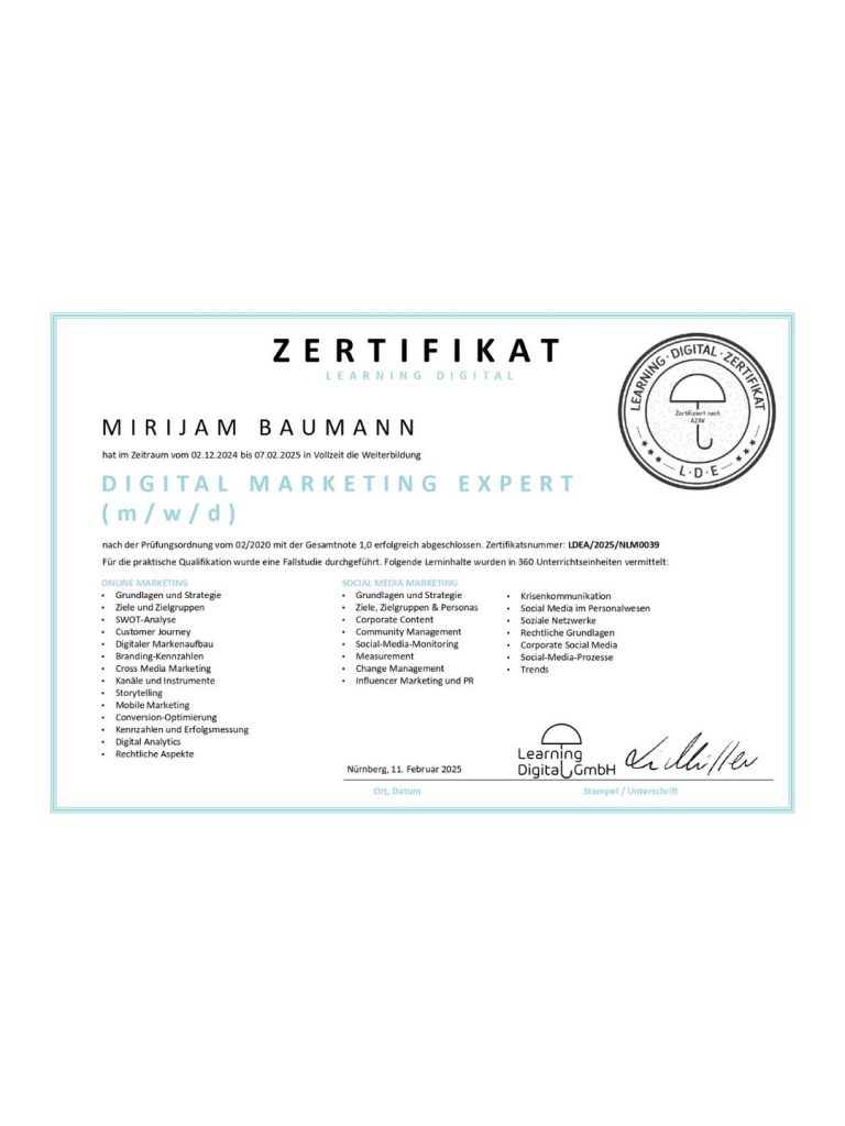 Zertifikate im Digital Marketing einer Healthcare PR Beraterin